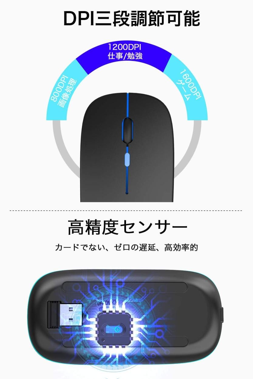 マウス ワイヤレスマウス 無線マウス ゲーム パソコン コンパクト 超薄 