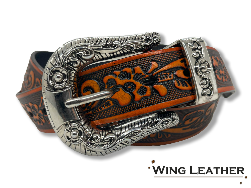 ウエスタン ベルト メンズ 本革 型押し カウボーイ プンターレ 付き 3