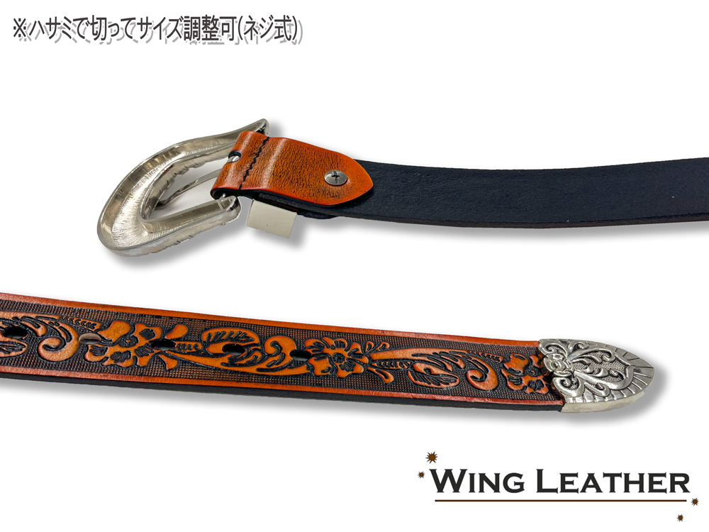ウエスタン ベルト メンズ 本革 型押し カウボーイ プンターレ 付き 3