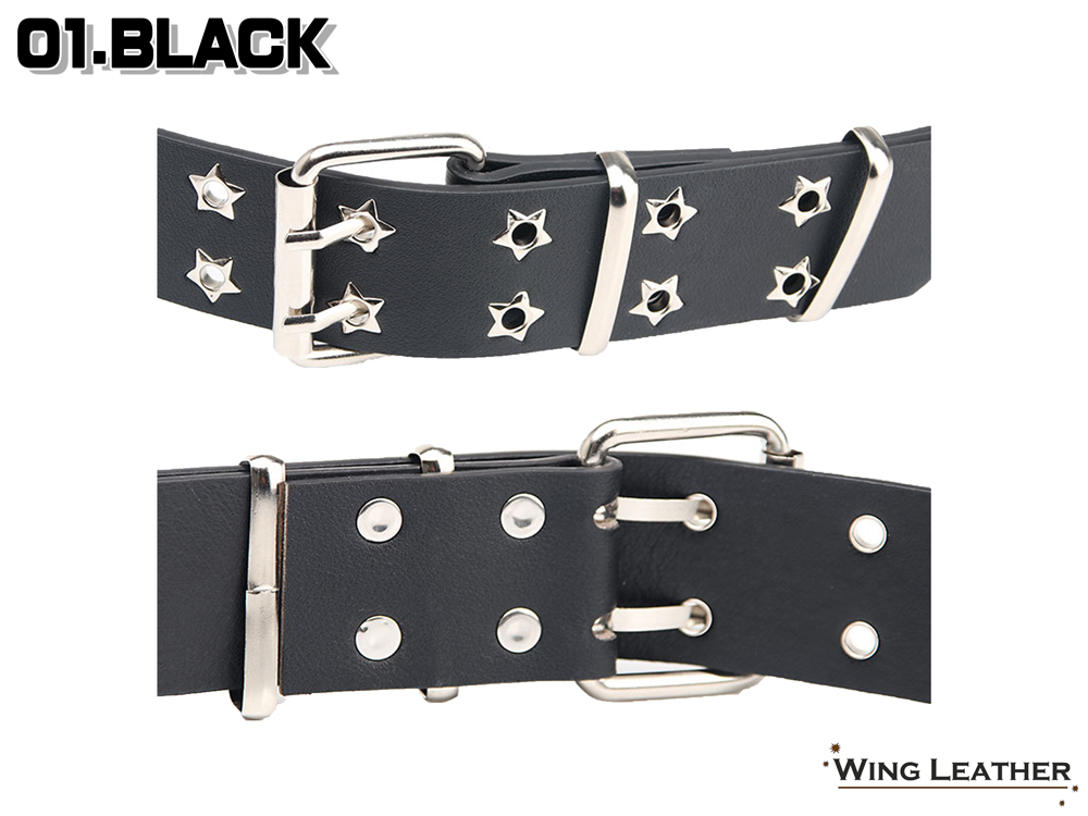 レディース ダブルピン ベルト 星柄 スタッズ 2カラー カジュアル 牛革