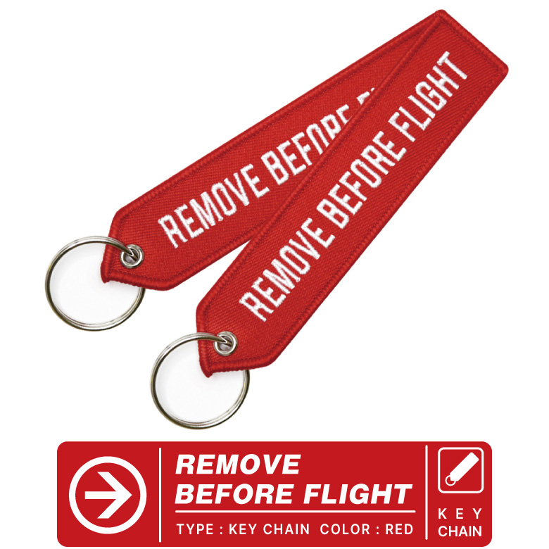 REMOVE BEFORE FLIGHT Ver.02 キーチェーン カラー レッド (1個) 刺繍 キーホルダー フライトタグ 航空 安全 グッズ  アイテム