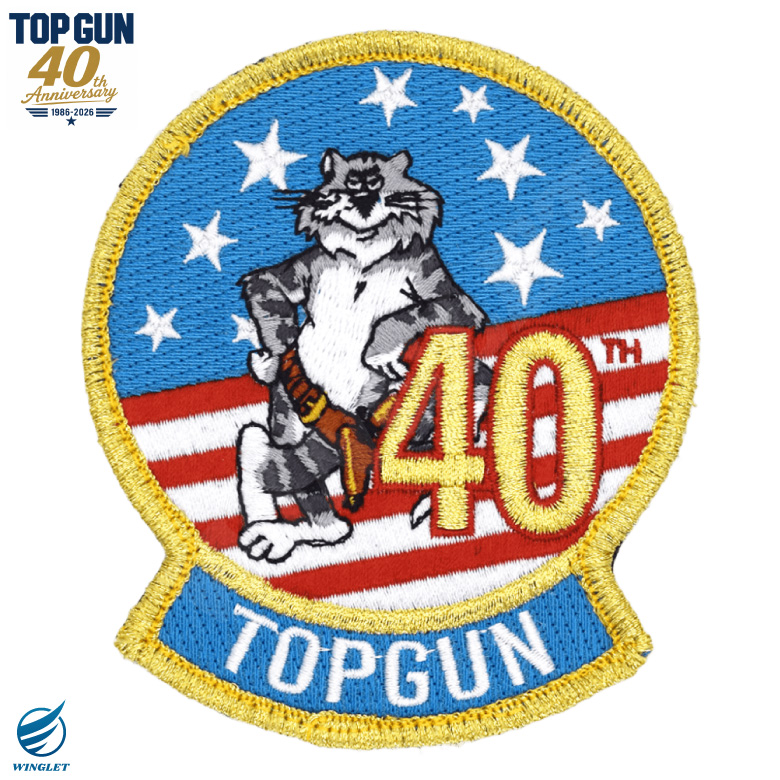 TOPGUN 40周年 F-14 TOMCAT キャラクター ワッペン 刺繍 両面 ベルクロ