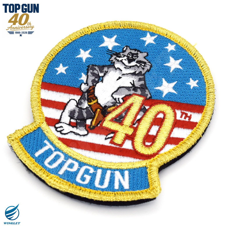 TOPGUN 40周年 F-14 TOMCAT キャラクター ワッペン 刺繍 両面 ベルクロ