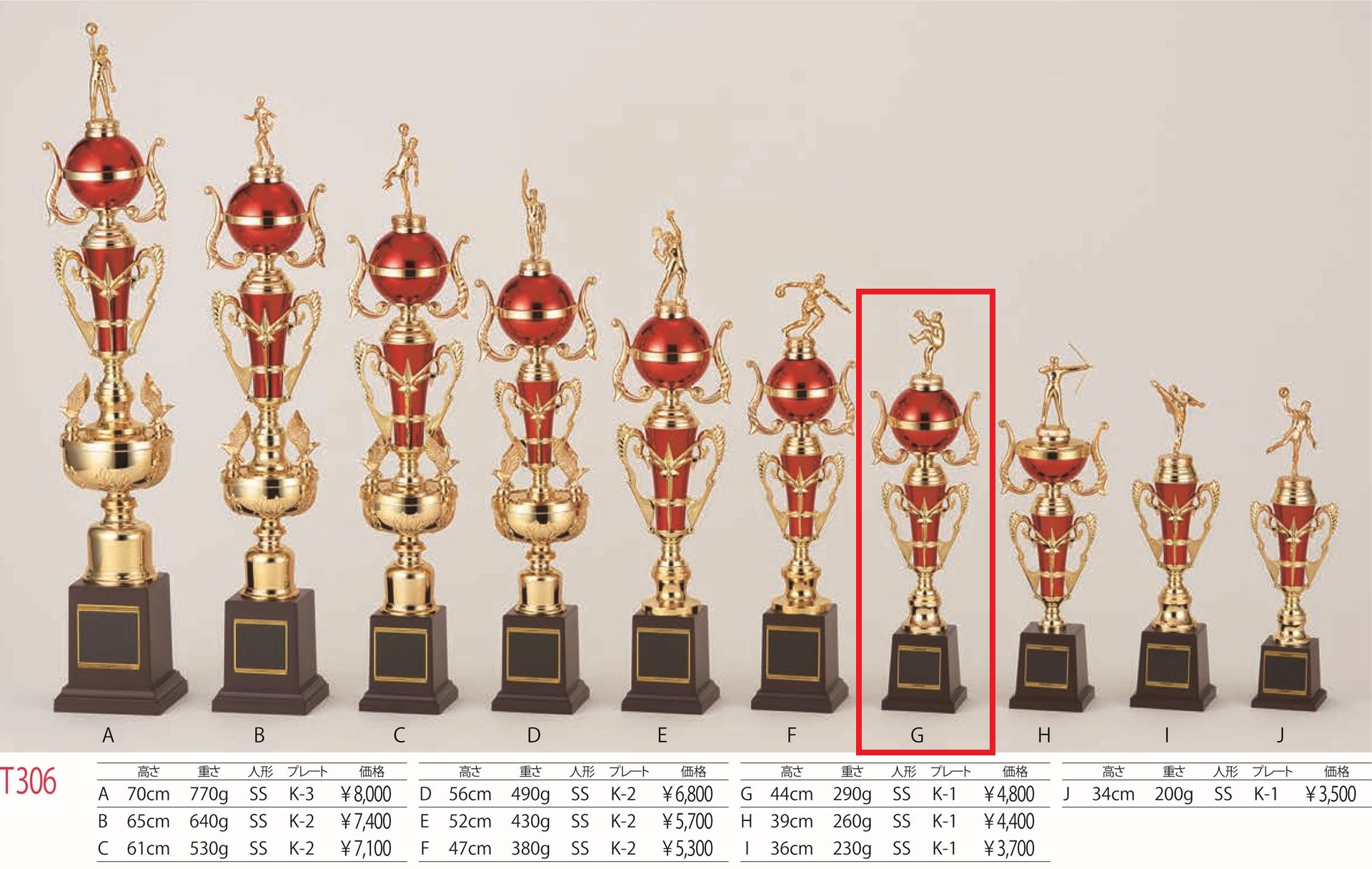 [T306G/K-1]トロフィー／1本柱／先端は金属製人形／高さ44cm |  | 01