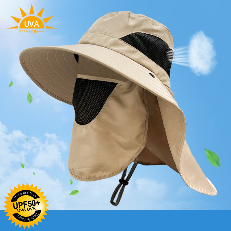 サンバイザー メンズ 帽子 つば広 フェイスマスク UPF50+ 紫外線対策 あご紐 日焼け 飛ばな...