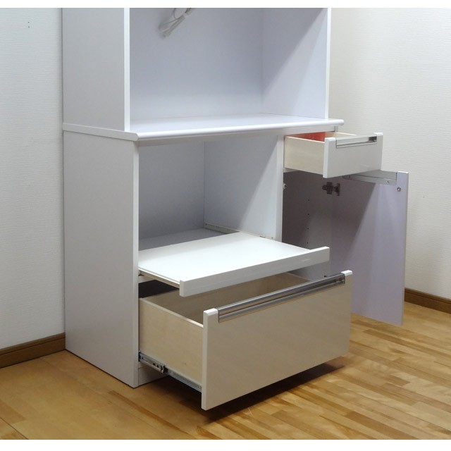 食器棚 幅90cm 完成品 ダイニングボード ホワイト 鏡面 キッチンボード