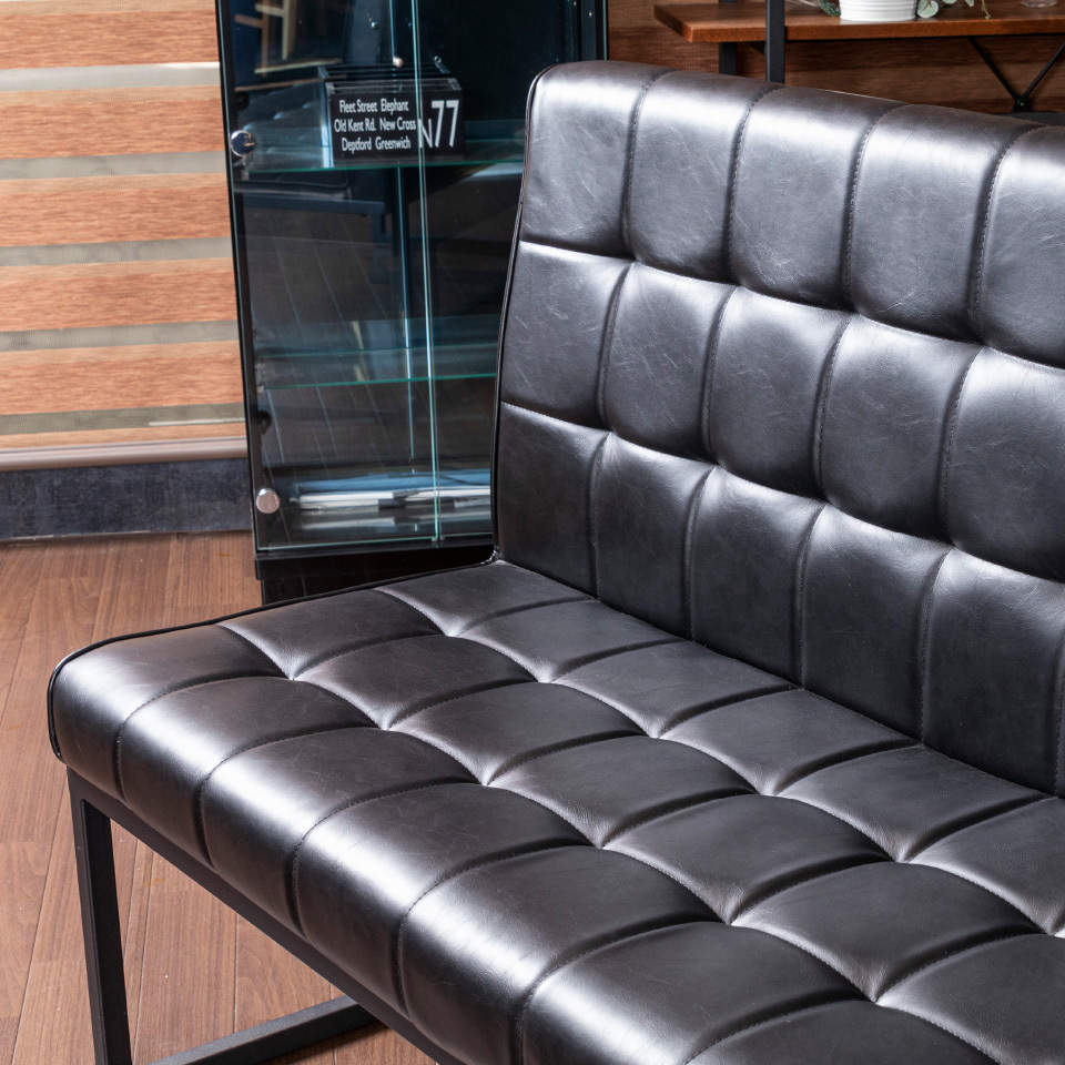 ベンチ ダイニング アイアン レザー 幅116cm ブラック ダイニング