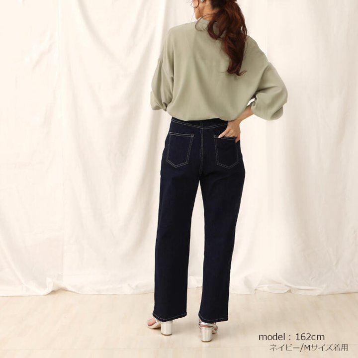 デニム リサイクルデニムワイドストレートパンツ レディース Gパン 