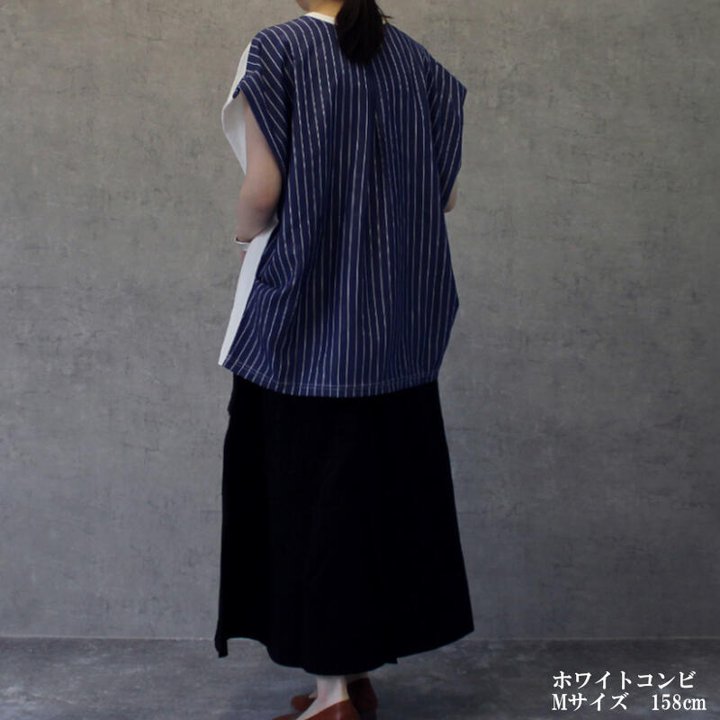 【未使用】MASAGO マサゴ 袖切替立体的な布帛ドッキングＴシャツ トップス 異素材ドッキングカットソープルオーバー レディース