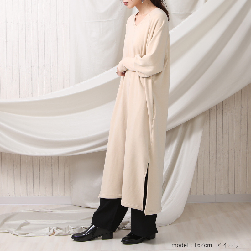 ワンピース 裏シャギーVネックロングワンピース レディース マキシ