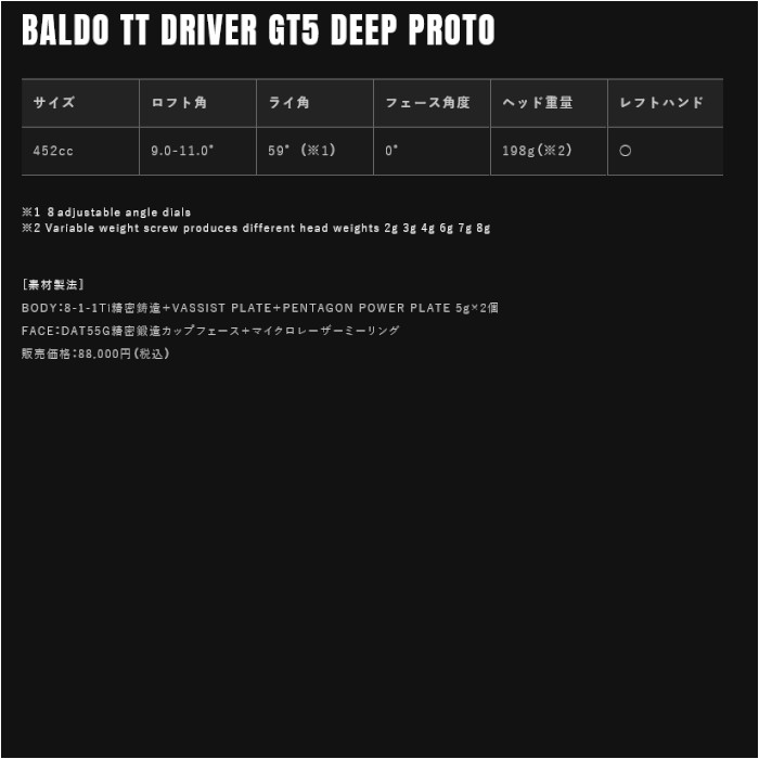(カスタムクラブ)バルド BALDO TT DRIVER GT5 DEEP PROTO ドライバー アーチ Natural 9 CELESTEの画像