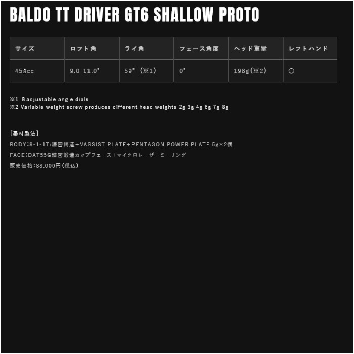 (カスタムクラブ)バルド BALDO TT DRIVER GT6 SHALLOW PROTO ドライバー ARCH CA-01Pの画像