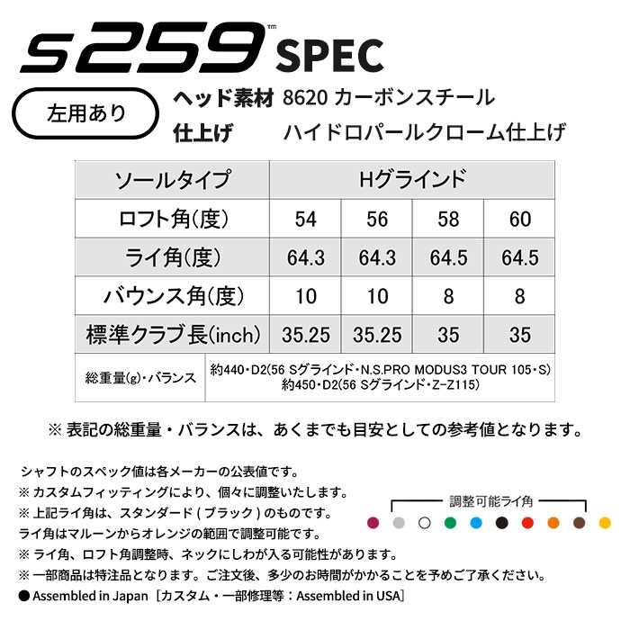 PING（ピン） ゴルフ PING S259 クロム ウェッジ H GRIND ハーフムーン