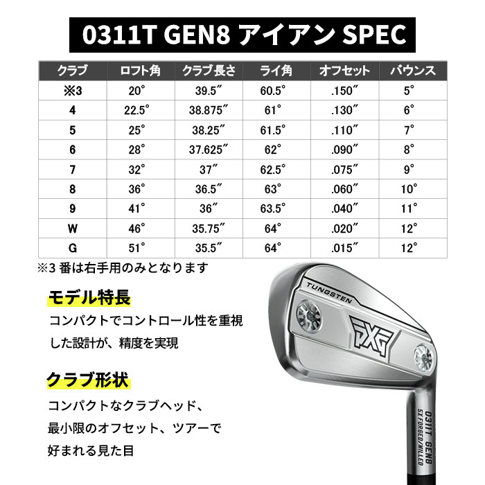 ピーエックスジー PXG 0311 T GEN8 IRON 6I〜PW(5本セット)Dynamic Gold 105 Onyx Black (カスタムアイアン)の画像