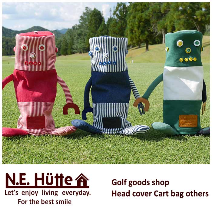 エヌ.イー.ヒュッテ N.E.Hutte ドライバー用 ロボット型 ヘッドカバー ブルー デニーくん