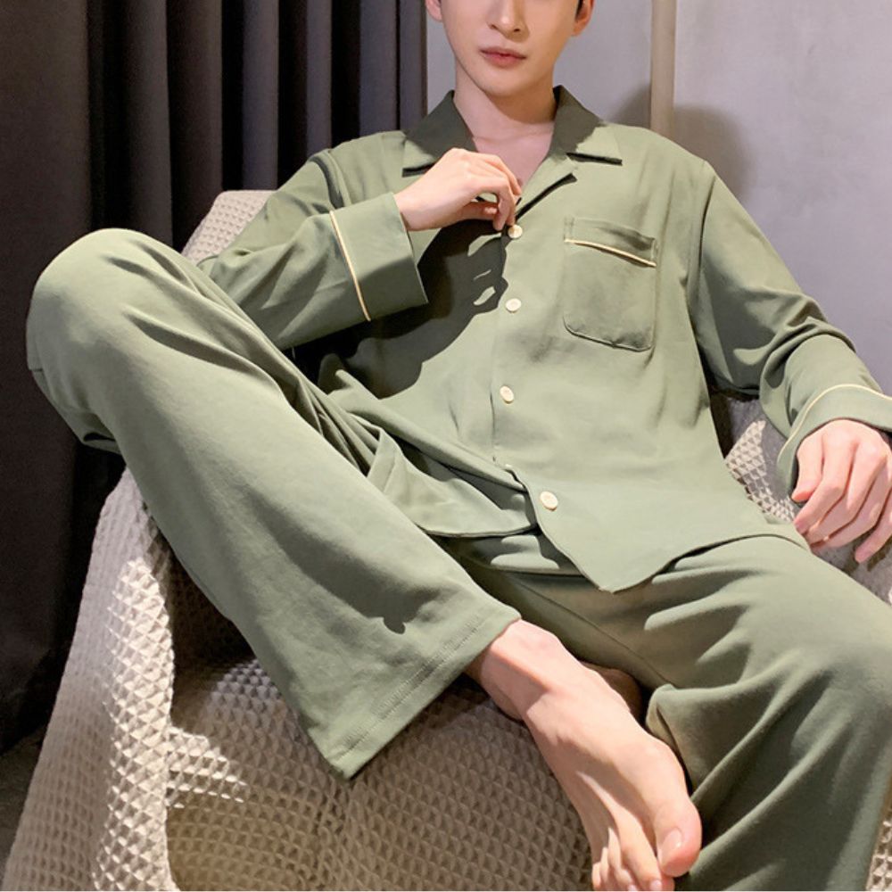 パジャマ メンズ 安い 上下セット 長袖 綿 ルームウェア 夏 前開き 秋