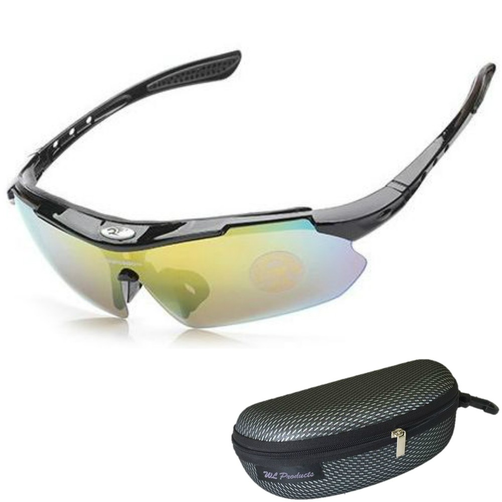 スポーツサングラス 収納ケース付 4点セット 紫外線カット サングラス メンズ スキー サイクリング