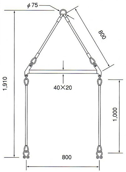 HHH　スリーエッチ　木材クランプ専用　2本吊用天秤　使用荷重500Kg　吊間隔800mm　MOT-800