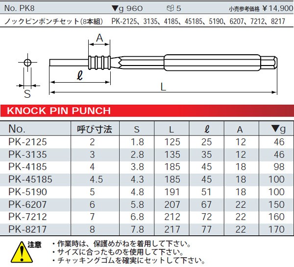 訳ありセール 格安） KTC ノックピンポンチ チャッキングゴム PK-3135