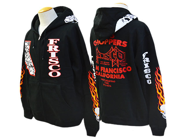【希少】FRISCO フリスコ 415 Clothing　ゲットバックウィップ 415 CLOTHING/415クロージング】「Printed Zip Hoodie”SKULL&FRISCO