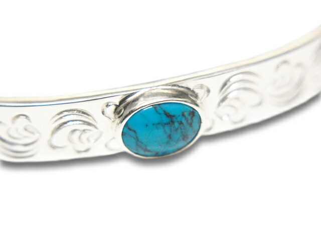美品 FIRST ARROW'S シルバー ターコイズ カラ草 タタキ バングル FIRST ARROW's/ファーストアローズ】「Flat Hammered 8mm Arabesque