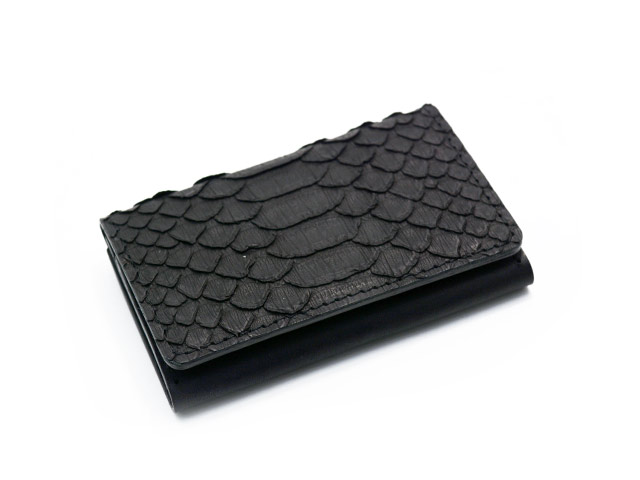 HWZN ブラックレザー小物入れ　ハウゼンブロス HWZN BROSS/ハウゼンブロス】「Pythone Leather Card Case/パイソン