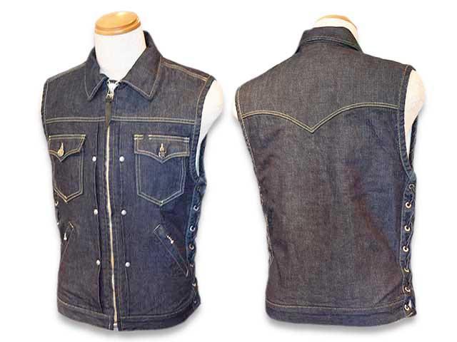 スカルフライトデニムベストサイズ40 30% OFF)SKULL FLIGHT/スカルフライト「Riders Denim Club Zip Vest
