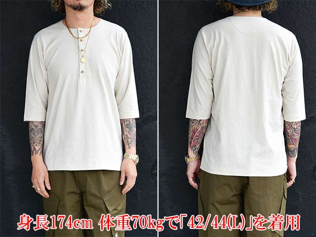 全3色【TWO MOON/トゥームーン】「Half Sleeve Henley Neck Tee/ハーフ
