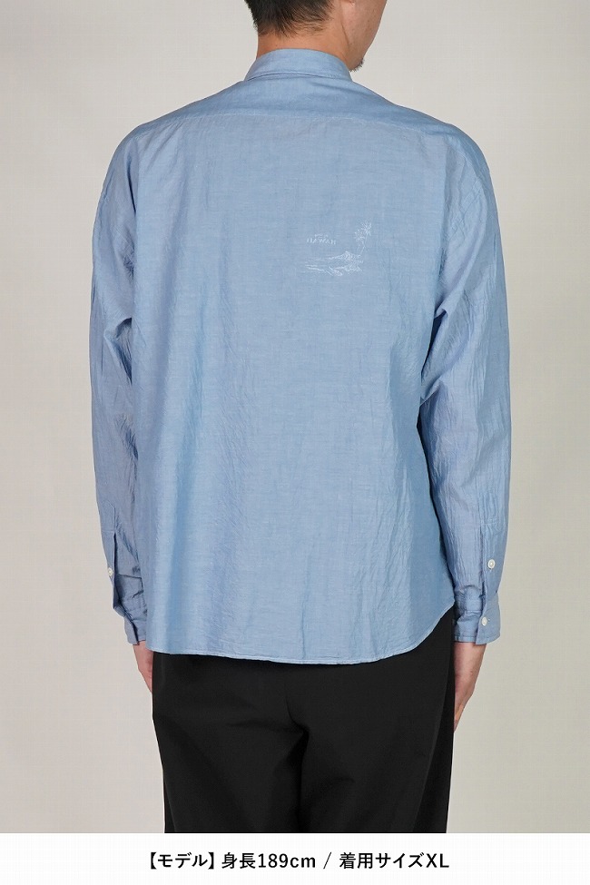 PORTER CLASSIC / ポータークラシック | ラウンドカラー シャンブレー シャツ | 3 | ブルー | レディース PORTER CLASSIC（ポータークラシック） ROLL UP CHAMBRAY SHIRT ロール