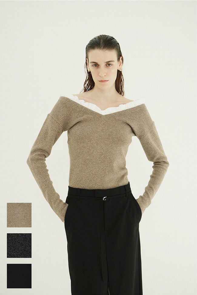 CLANE（クラネ） 2WAY FRILL V NECK KNIT TOPS 2ウェイフリルVネック