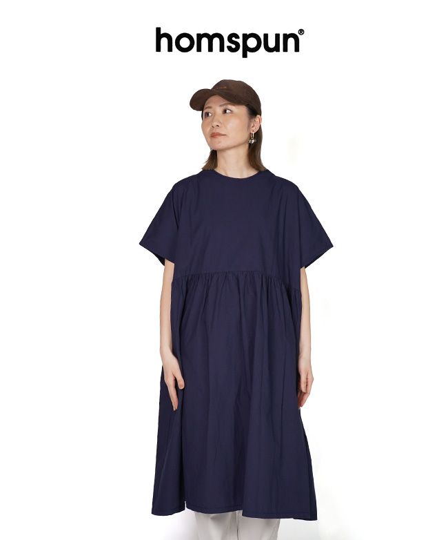 美品。homspun ホームスパン　チュニック homspun[ホームスパン] リネンバイオ Vネック タックワンピース 3