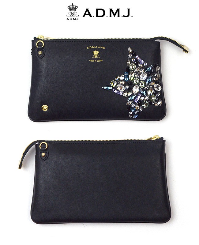 【美品】ADMJ コインケース ウォレット クリスタル Bee シボ革 オレンジ 美品】ADMJ コインケース ウォレット クリスタル Bee シボ革