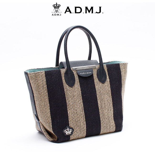 ADMJ リガート ボトムアクセント トートバック23cm リネン 美品 A.D.M.J（エーディーエムジェイ） (ポイント10倍) ADMJ LINEN/RIGATO