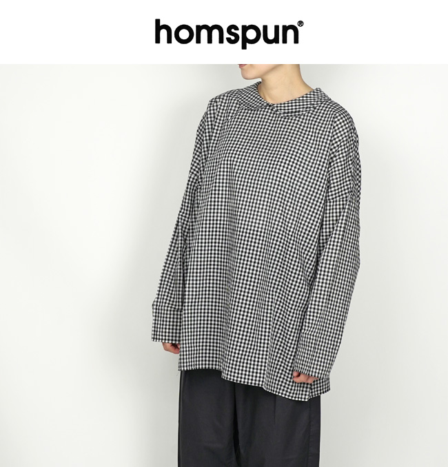 ポイント5倍)homspun ホームスパン ギンガムダブルフラットカラー プル