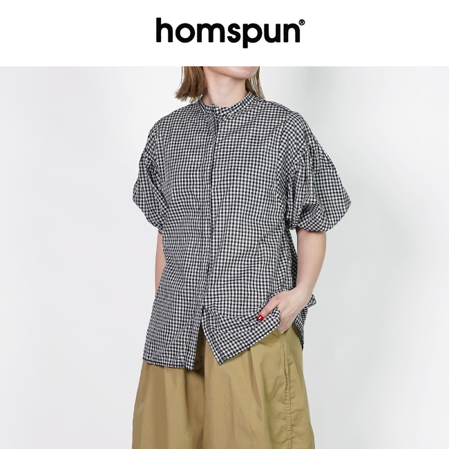 homspun（ホームスパン） ギンガム＆無地パフスリーブブラウス 5750