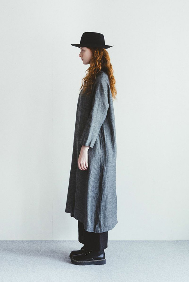 fog linen work（フォグリネンワーク） YUA DRESS HERRINGBONE GREY