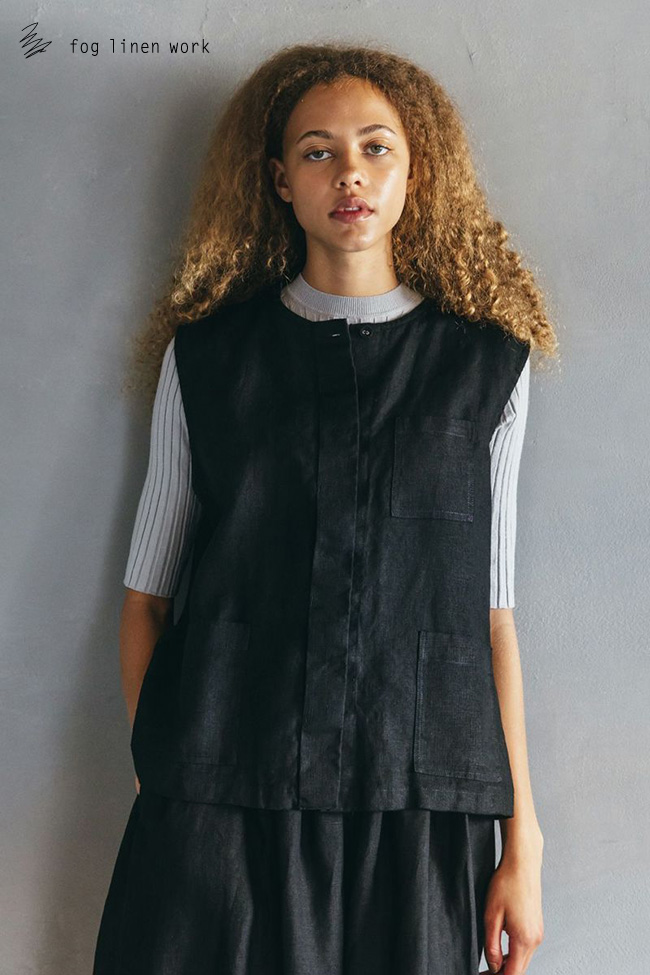 fog linen work カリナベスト fog linen work フォグリネンワーク CARINA VEST BLACK カリナ