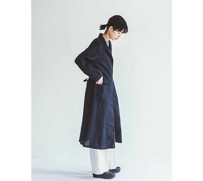 fog linen work フォグリネンワーク Cheryl Wrap Coat Navy シェリル