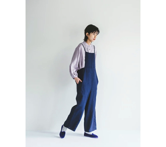 fog linen work フォグリネンワーク Elle Salopette Blue Dur