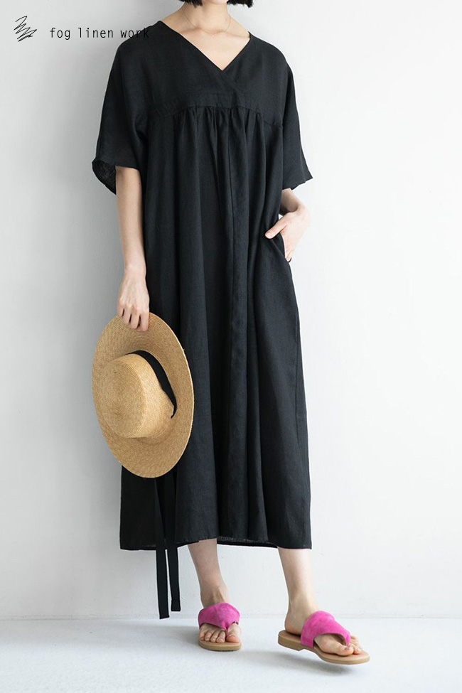 fog linen work フォグリネンワーク HARUKA DRESS BLACK ハルカ　ワンピース　ブラック LWA743-17