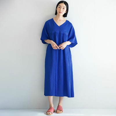 fog linen work フォグリネンワーク HARUKA DRESS BLUE ORIENT ハルカ　ワンピース　ブルーオリヤン  LWA743-2508