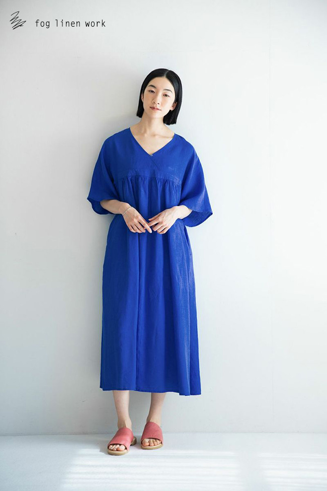 fog linen work フォグリネンワーク HARUKA DRESS BLUE ORIENT ハルカ　ワンピース　ブルーオリヤン  LWA743-2508