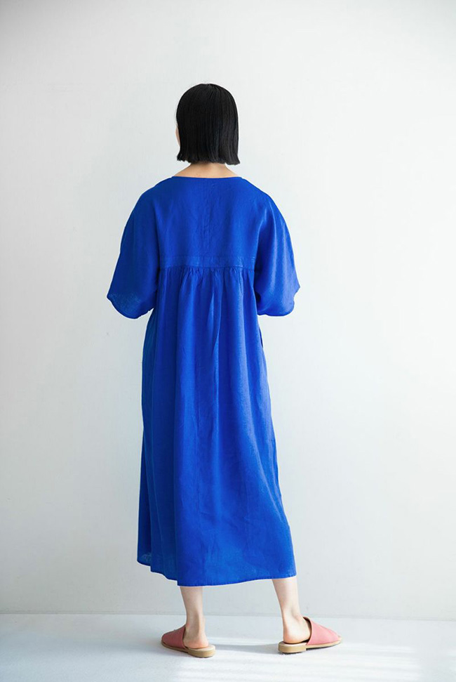 fog linen work フォグリネンワーク HARUKA DRESS BLUE ORIENT