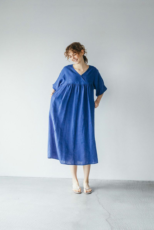 訳あり・アウトレット特集 fog linen work フォグリネンワーク HARUKA DRESS BLUE ORIENT トップス