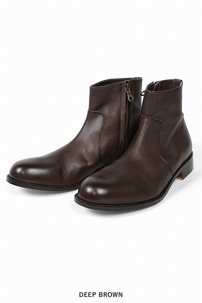 【PADRONE】パドローネ　ブラウンレザー レースアップブーツ サイドジップ PADRONE（パドローネ） サイドジップブーツ SIDE ZIP BOOTS ラウル