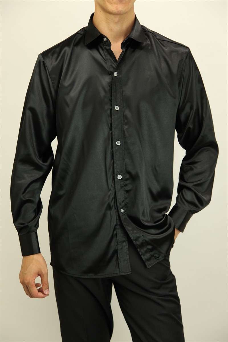 サテンシャツ黒 3L - トップス