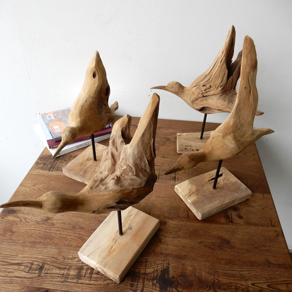 Teak bird A 木彫り 置物 鳥の木彫り 手作り 木製小物 チークウッド