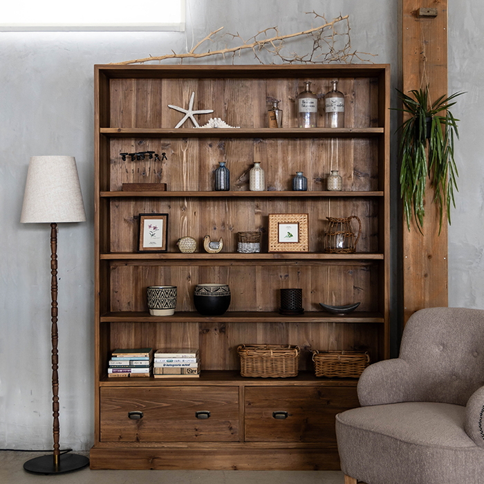 最終価格　　ブックシェルフ　本棚　食器棚　アンティーク Rasia ブックシェルフ 本棚 書棚 木製 シェルフ 本入れ 杉古材