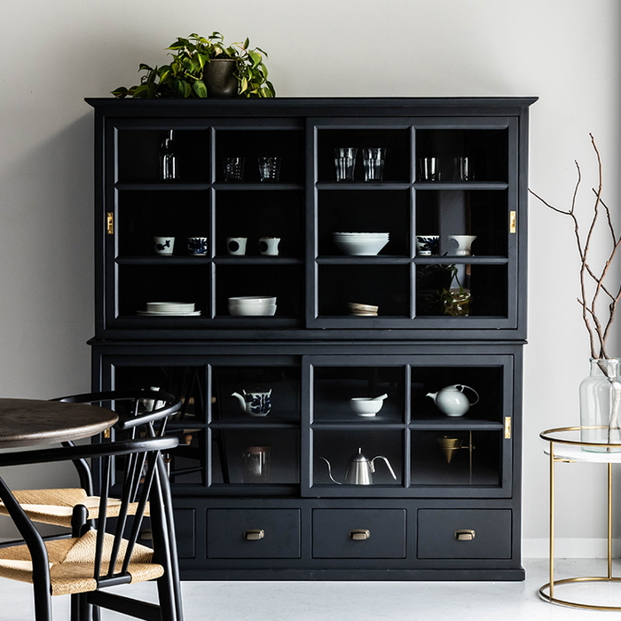 Noir ノワール 杉古材ガラスキャビネット159 食器棚 キッチンボード