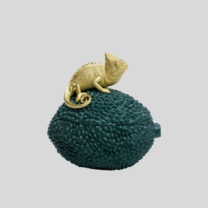 カメレオン デコボックス 小物入れ 爬虫類 おしゃれ 金 グリーン